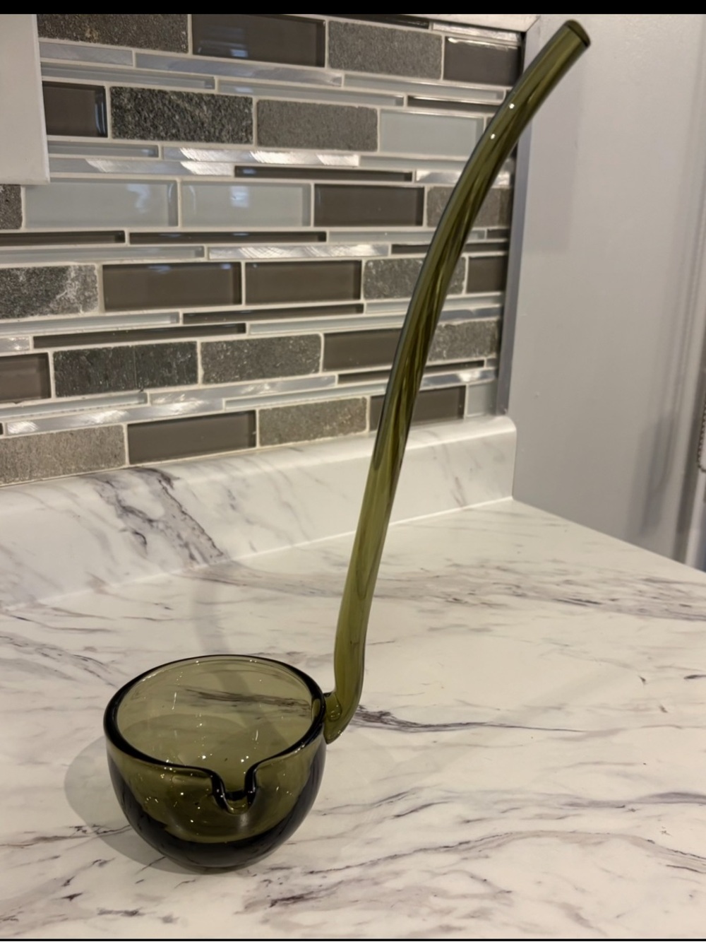 Vintage ladle thick smoked glass punch juice ladle MCM
